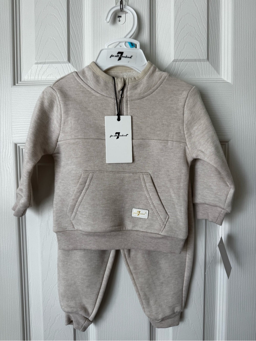 7 For All Mankind Kids Beige Sweatshirt & Joggers Set